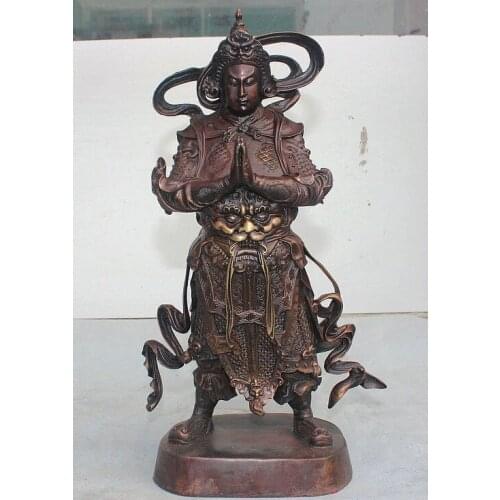 China Pure Bronze Copper Beast Head A helmet and armor God of War General Statue