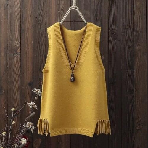 Sweater Vest V-neck Women Casual Loose Fringed Knitted Pull Korean Style Wild 2021 New Jumper Sueter Tops Clothes Gilet Femme