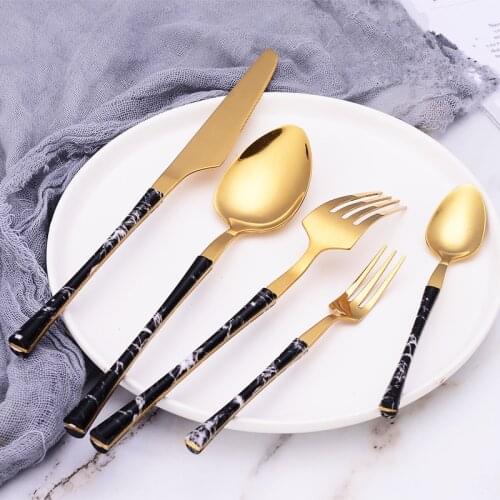1PC Stainless Steel Spoon Knife Fork Marble Long Handle Dessert Mixing Teaspoon Cutlery Dinnerware Fashion Kitchen Accessories