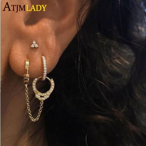 100%925 sterling silver handcuff long chain delicate earring elegant women unique silver gold hand cuff fashion earring jewelry