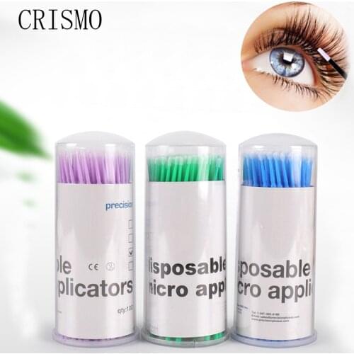 CRISMO 100Pcs Disposable Micro Eyelash Brushes Mascara Wands Applicator Wand Lash Removing Swab Micro Brush Extension Tools