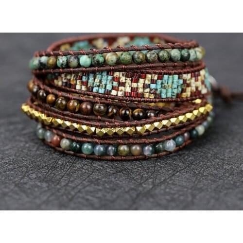 2021 High quality lovers Natural Stones 5 Strands Wrap Bracelets friendship luxury glass beads Handmade braid Boho jewelry
