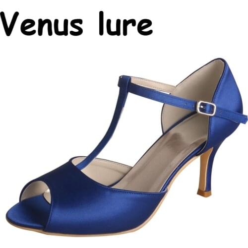 23 Colors Blue High Heels Sandals T-strap Peep Toe Ladies Summer Shoes