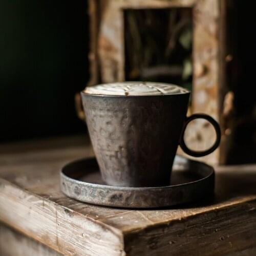 250ml Japanese-style Creative Ceramic Pottery Coffee Cup Vintage Circle Handgrip Drinkware Office Water Milk Mug Sent Friends