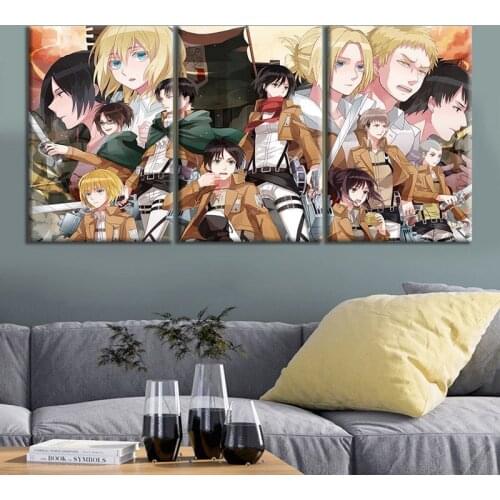 3 Panels Anime Characters Attack on Titan Poster Eren Levi Canvas Wall Art Painting Living Room Decor