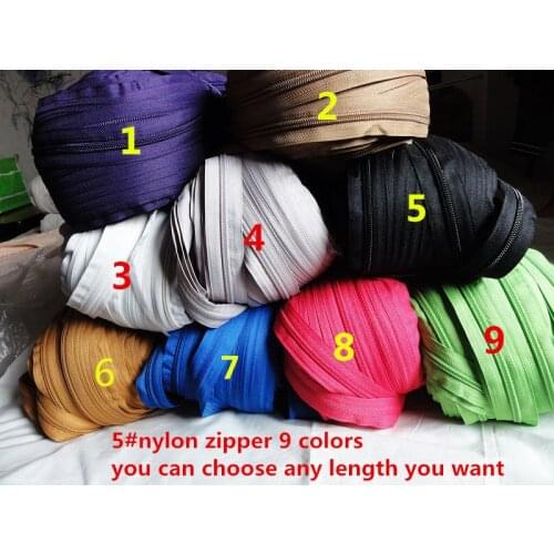 5#nylon zipper 50yard/lot 9 colors zipper for luggage clothes tents shoes bulk(not include zipper head) garment accessories