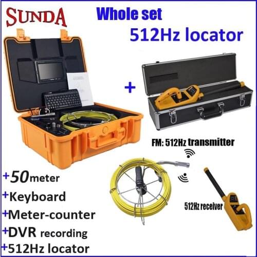 512hz locator sewer snake pipe inspection camera system with meter counter DVR video recording keyboard typing 50M waterproof