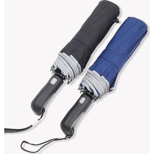 Women full automatic rain umbrella three-folding ten K wind-resistant simple solid color plus men business umbrella