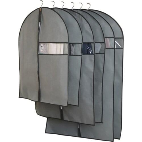 Clothes Dust Cover Non-woven fabric Case for Household Hanging-type Coat Suit Protect Storage Bag Wardrobe Organizer AQ065
