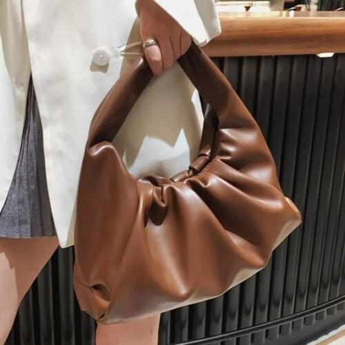 Elegant Pleated Womens Handbag Fluffy Leather Womens Shoulder Bag Vintage Armpit Bags for Women Brands Purses
