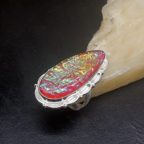 Gemstonefactory Jewelry Big Promotion Single Unique 925 Silver Dichroic Glass Marveous New Women Men Gifts Rings 6# 20212556