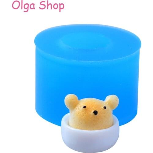 GYL507 14.1mm Cup Bear Cake Silicone Mold - Cupcake Topper Miniaturesweet Dollhouse Food Candy Resin Bear in Coffee Cup Charms