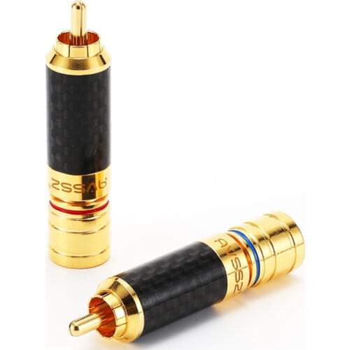1Pcs AVSSZ pure copper gold-plated carbon fiber shell welding self-locking audio and video signal cable RCA coaxial plug HIFI