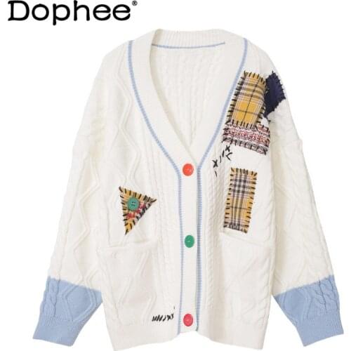 White Knitwear Gentle Fashion Style Knitted Cardigan Women 2021spring and Autumn New Top Loose and Lazy V-neck Knitted Sweater