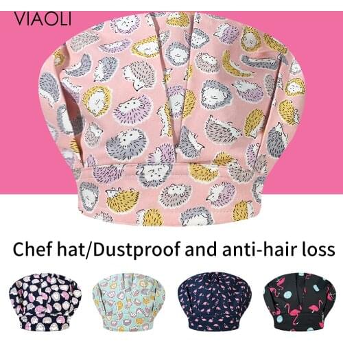 Chef Hat Long Hair Unisex Adjustable Kitchen Elastic Caps Cartoon Animal Printed Restaurant Chef cap Cooker Catering Working Cap