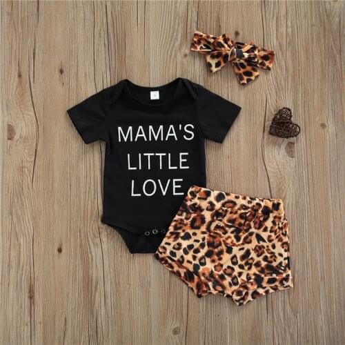 Baby Girls Three-piece Clothes Set Black Round Collar Short Sleeve Romper Shorts and Headdress Summer Outfits for 0-24 Months