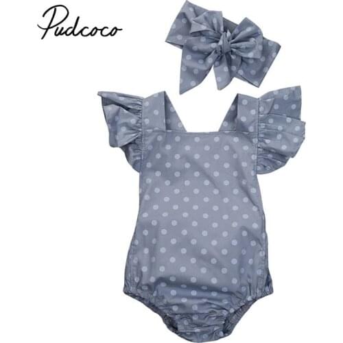 Summer Newborn Baby Girl Polka Dot Bodysuit Ruffle Sleeve Jumpsuit Playsuit Headband 2Pcs Clothes Set Sunsuit Bata de bebe 0-18M