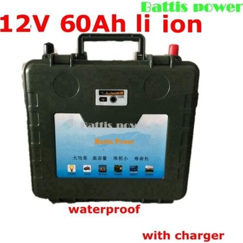 12v 60ah lithium ion battery rechargeable battery 12v 18650 bateria + 5A charger USB port for LCTV traffic sign inverter RV fish