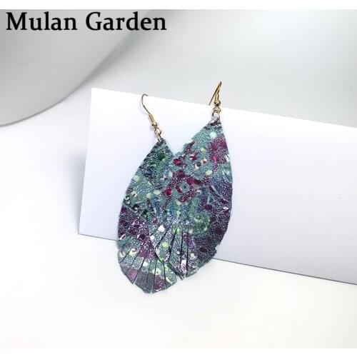 M&G New Shiny Genuine Leather Earrings Glitter Color Pendant Statement Dangle Earrings Fashion Jewelry Women Modern Ear Drops