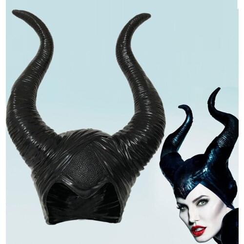 Maleficent Horns Cosplay Mask Headgear Black Queen Helmet Cap Headpiece Halloween Masquerade Party Props