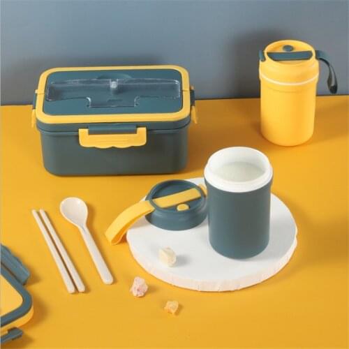 Microwave Lunch Containers Box with Compartments Bento Box Japanese Style Leakproof Food Container for Kids with Tableware Cup