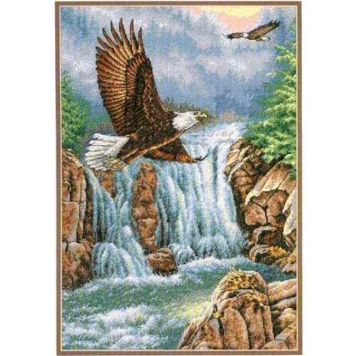 Eagle Height Eagles Mountain Waterfall Cross Stitch Kits Art Top Quality Embroidery Needlework DIY 14CT Unprinted Decor Handmade