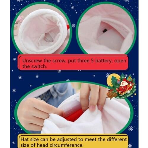 T5EC Novelty Santa Hat Light Up Funny Jumping Hat Soft Cotton Christmas Decoration Party Gift Toy Holiday Costume w/t Music