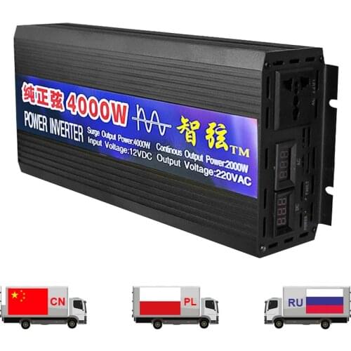 New Pure Sine Wave Inverter 2000W 3000W 4000W Power Solar Car Inverters With LED Display DC 12V 24V To AC 220V Voltage Converter