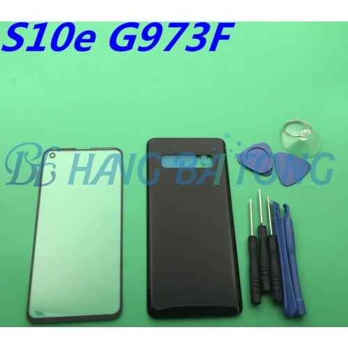Original Front Screen Glass Lens for Samsung Galaxy S10e G973 G973F Rear Battery Cover Door Back Housing with Adhesive