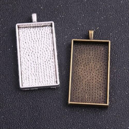 1pcs two color cabochon pendant base tray blanks 24*48mm dia jewelry rectangle bezels DIY settings