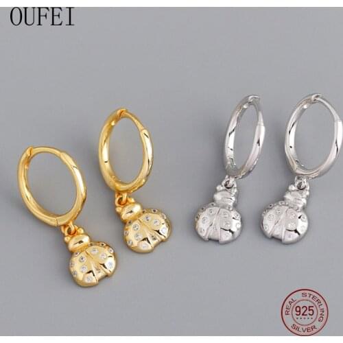 OUFEI 925 Sterling Silver Drop Earrings Animal Rhinestones Fine Earrings For Women Bohemia Cute Insect Fashion Earrings
