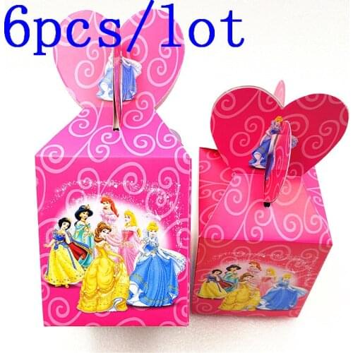 Disney Six Princess Theme Candy Box Kids Birthday Party Decoration Print Princess Jasmine Cupcake Boxes Gift Box Supplies 6pcs