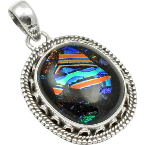 Lovegem Dichroic Glass Pendant 925 Sterling Silver , 39.5 mm, AP4435