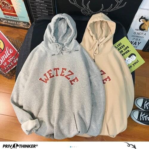 Privathinker 2021 Letter Printed Oversized Men Hoodies Korean Hooded Sweatshirts Man Streetwear Casual Pullovers Mens Clothing