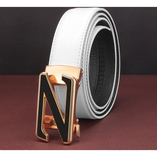 High Quality Z Letter Automatic Buckle Mens Belt Leather Fashion White Student Casual Cowhide Belt Luxury Brand Ceinture
