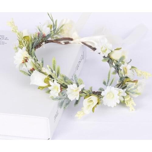 Romantic Rustic White Flower Crown Bridal Hairbands Head Wreath Wedding Hawaiian Travel Beach Party Garland Hair Accessories