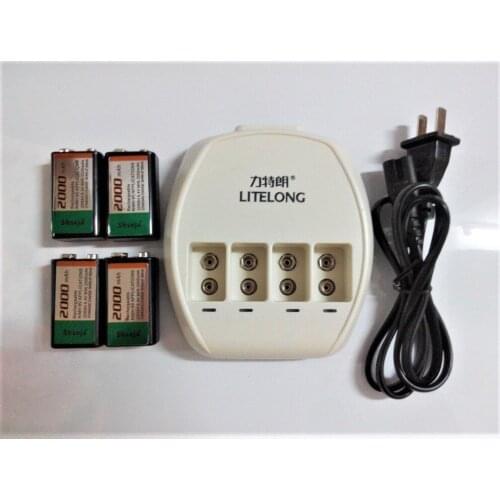 SHSEJA New large capacity 4PCS 2000mAh 9v NiMH battery rechargeable 9V battery +1PCS intelligent dedicated 4 slot 9v charger