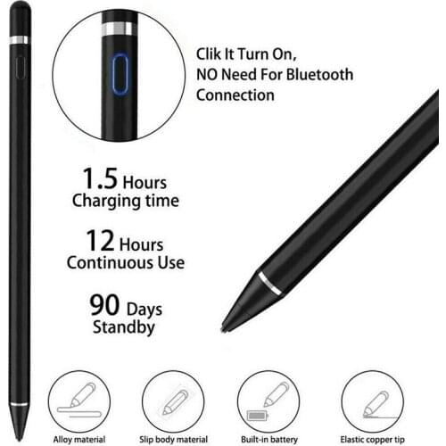 Digital Active Stylus Pen Black Smart Pencil Suitable for iPad Samsung Galaxy Huawei HTC Tablets Touchscreen Pen Ultra Fine