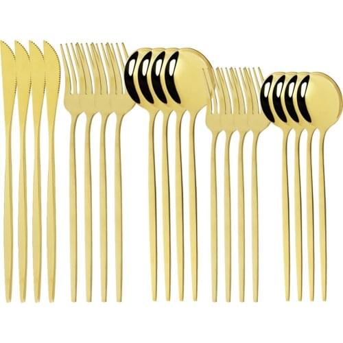 Golden Tableware 20Pcs/Set Stainless Steel Flatware Cutlery Dessert Spoon Fork Knife Set Home Mirror Dinnerware Set Eco Friendly
