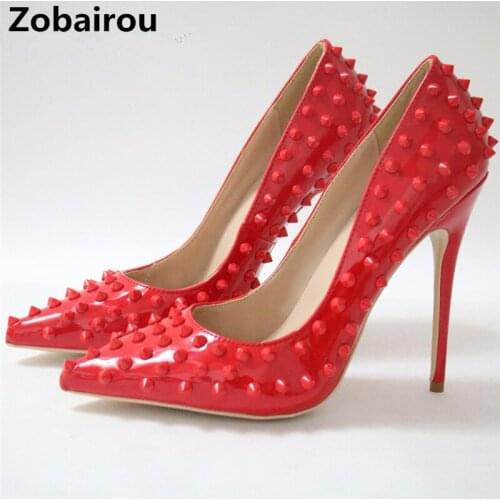 10CM 12CM extreme high heels pumps luxury zobairou brand women shoes red wedding bride studded rivets stiletto designer shoes