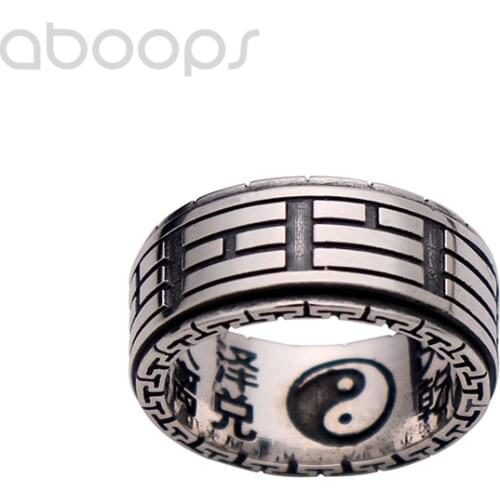 Vintage 925 Sterling Silver Taoism Bagua Yin Yang Ring,Spinner Band Jewelry for Men Women,Size 8-11.5,Free Shipping