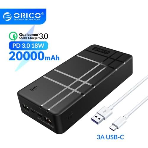 ORICO Power Bank Type C PD3.0 18W QC3.0 Fast Charge 20000 mAh Powerbank For Cellular Phone Quick Charge Battery