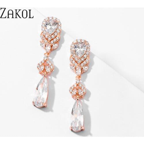ZAKOL 2020 Fashion Luxury Women Bridal Wedding Party Drop Shape Cubic Zirconia Pendant Dangle Earrings Jewelry Gift FSEP2420