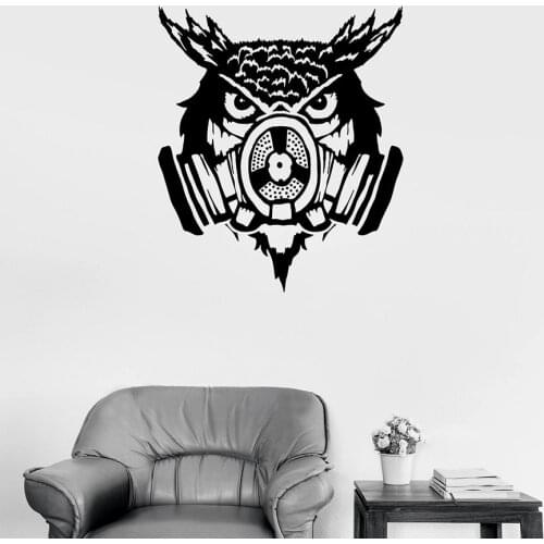 Owl Wall Decal Bird Animal Head Gas Mask Cool Style Home Decor for Teens Bedroom Man Cave Door Window Vinyl Stickers Art Q122