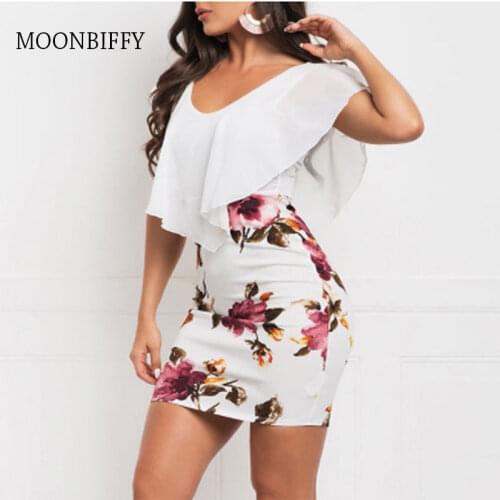 Women Sexy Holiday Party Dress 2021 Summer Sleeveless Floral Printed Bodycon Dress Casual Short Mini Dress