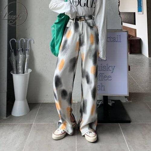 Varofi Plus size womens tie-dye high waist split wide leg jeans gradient pants y2k jeans vintage streetwear women jeans