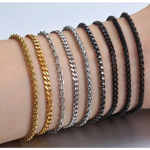Stainless Steel Women Men 3/5/8mm Width Thin Gold Silver Plated braslet female Cuban Chain Bracelet Friendship Pulseira Gift