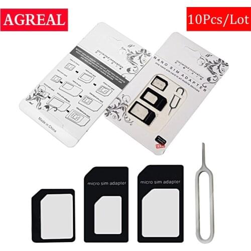 10Pcs/lot SIM Card Adapter 4 in 1 Nano Micro SIM Adapters Standard SIM Card Adapters Eject Pin For iphone 4 4S 5 6 6S All Phones