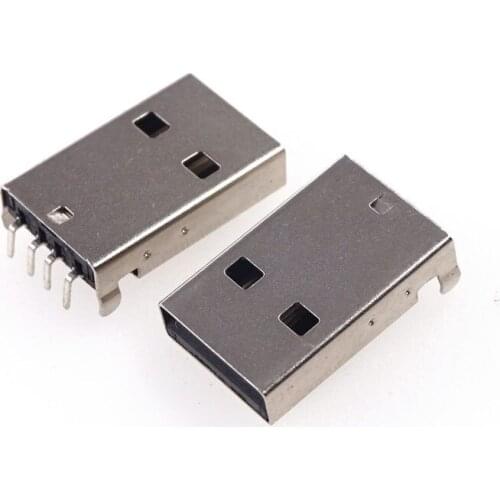 100pcs USB 2.0 Type A Male Plug 4 pin Mount Solder PCB Right Angle through hole Rohs Reach