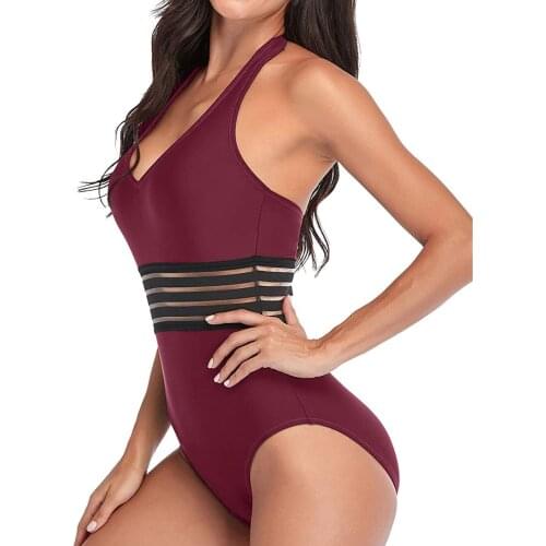#322 Sexy Women Mesh One Piece Swimsuit Hot Sale Bandage Cross Back Neck Monokini Black Swimwear Women Bathing Suits Swimsuit